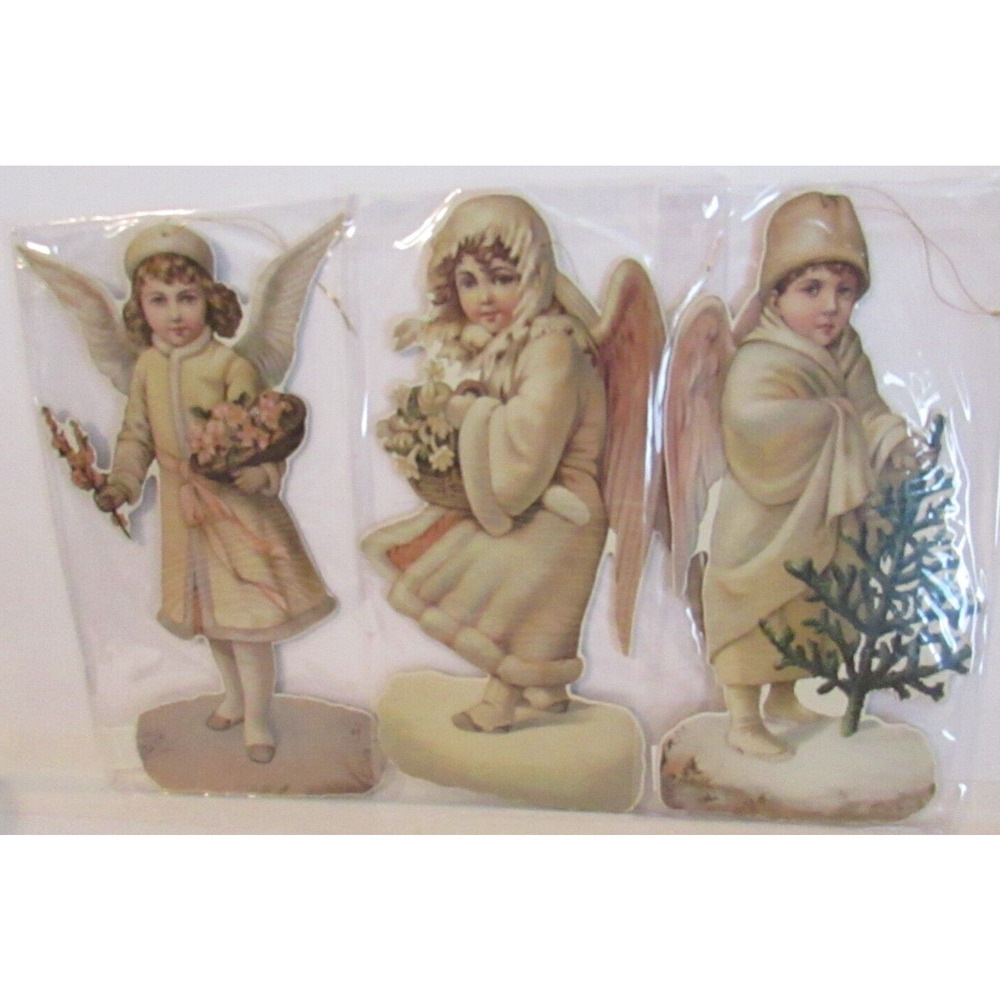 Shackman Angel Decoration Christmas Ornament 10" die-cut double sided lot of 3